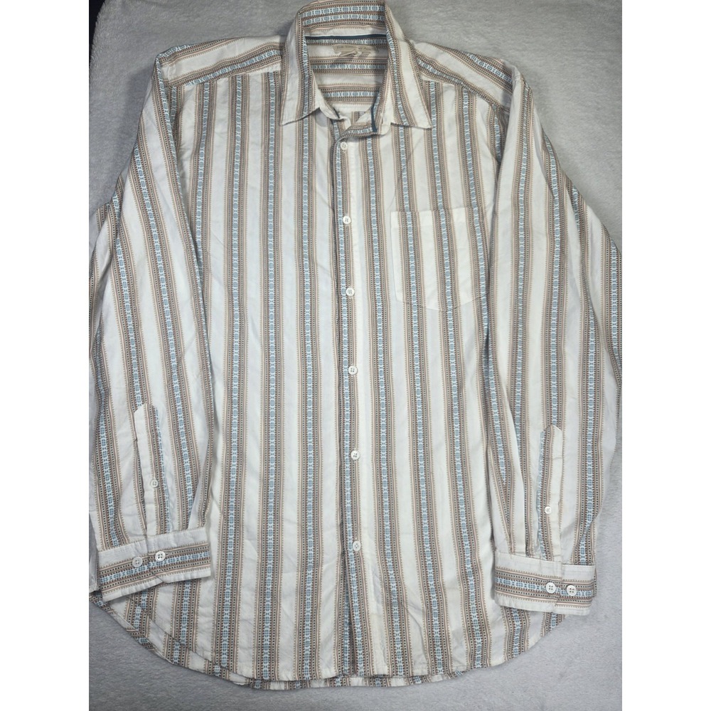 The Territory Ahead Shirt Mens Large Striped Button Down Boho Western Coastal